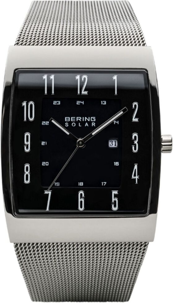 Bering Men's, Slim Solar Stainless Steel Tank Mesh Watch - Gray