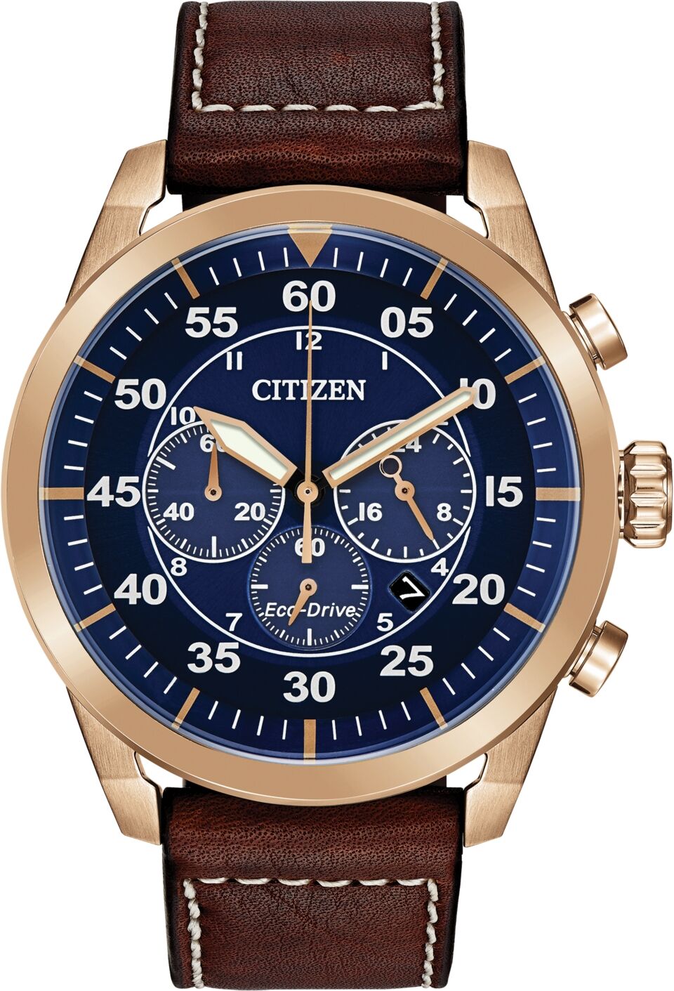 Citizen Eco-Drive Men's Chronograph Avion Brown Leather Strap Watch 48mm - Brown