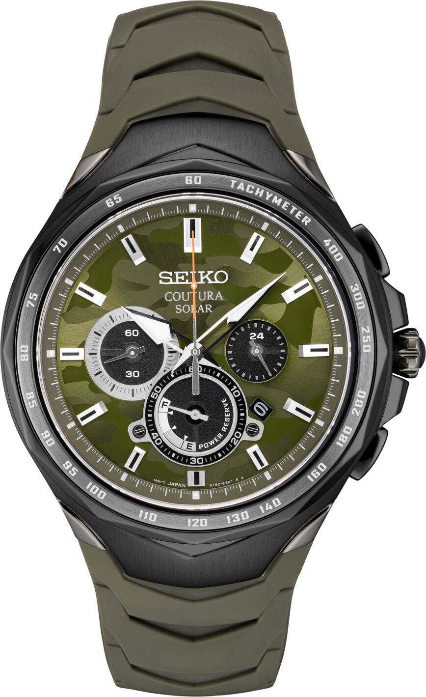 Seiko Men's Solar Chronograph Coutura Green Silicone Bracelet Watch 45.5mm - Green