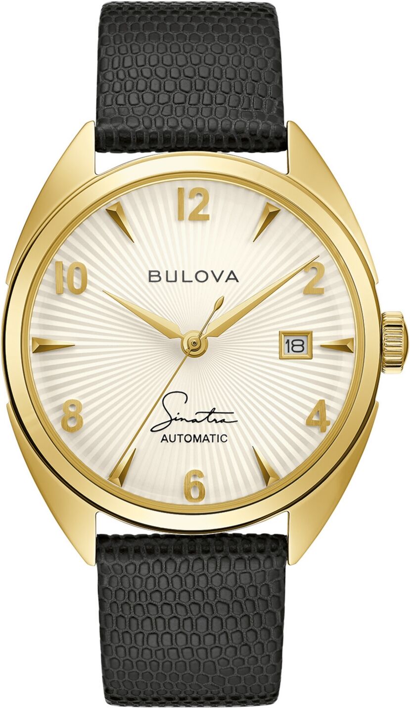 Bulova Men's Frank Sinatra Automatic Black Leather Strap Watch 39mm - Black