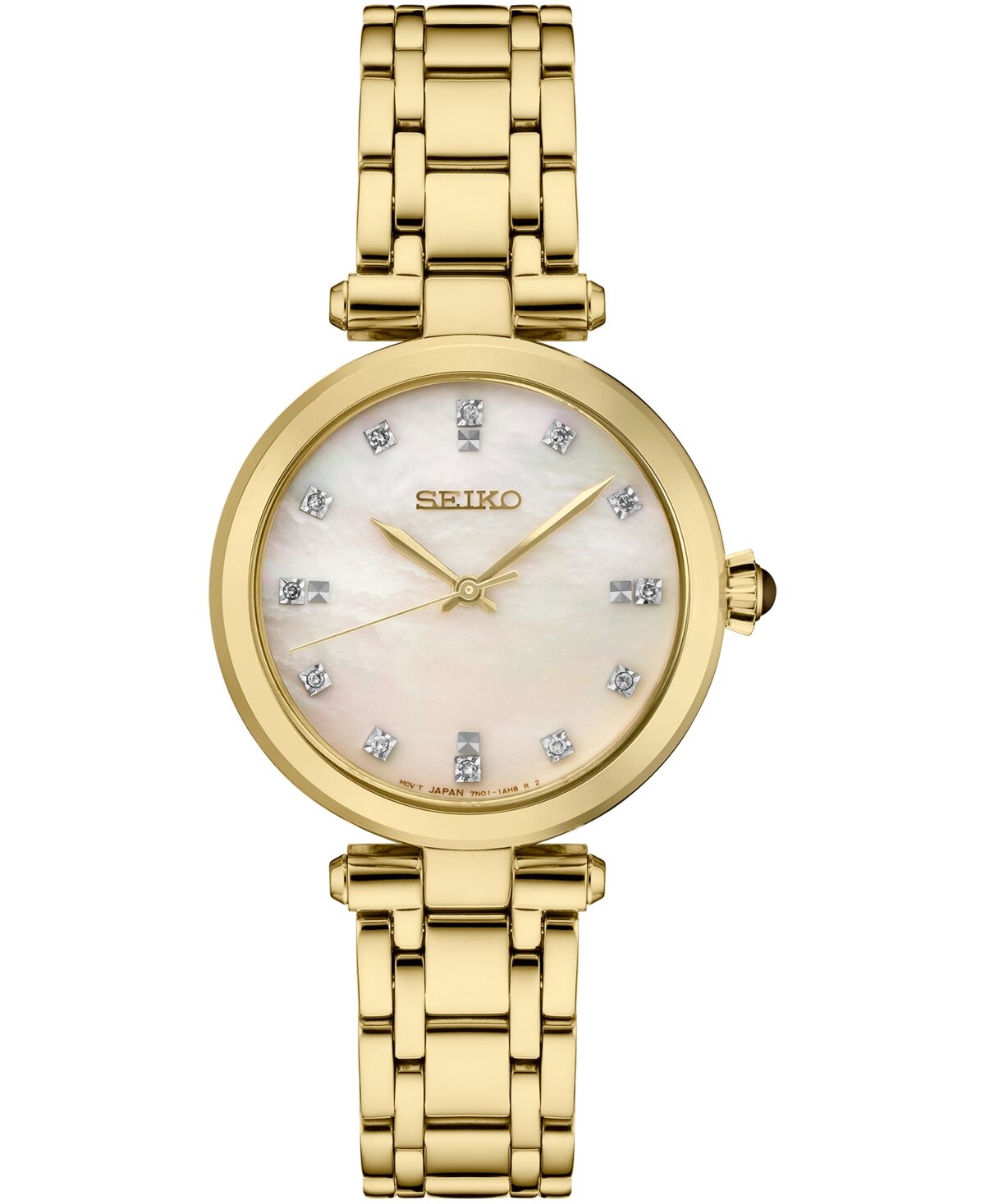 Seiko Women's Diamond (1/8 ct. t.w.) Gold-Tone Stainless Steel Bracelet Watch 30mm - Mother Of Pearl