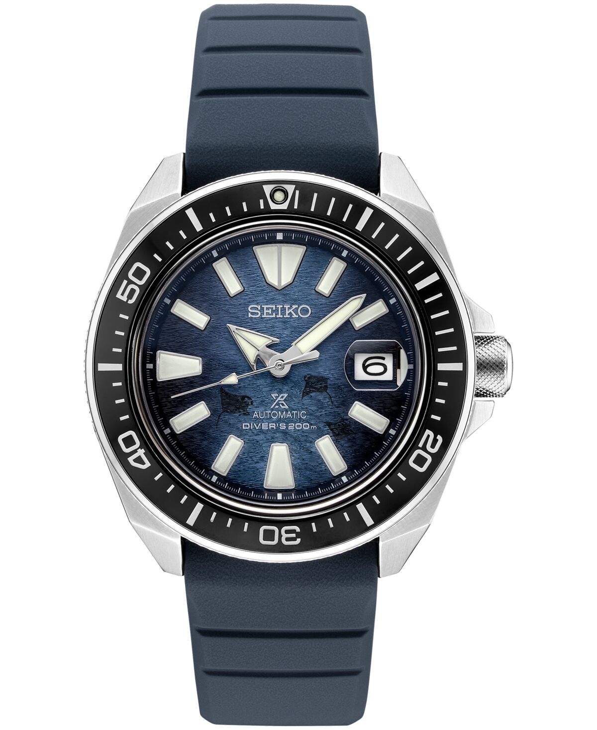 Seiko Men's Automatic Prospex Diver Dark Blue Silicone Strap Watch 45mm - Blue