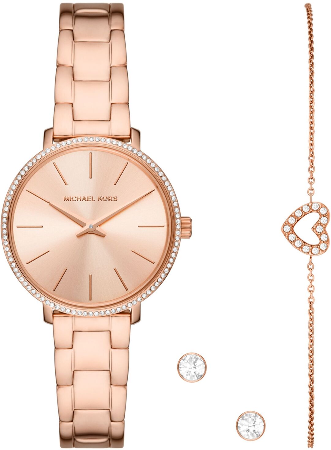 Michael Kors Women's Pyper Rose Gold-Tone Stainless Bracelet Watch 32mm Gift Set - Rose Gold