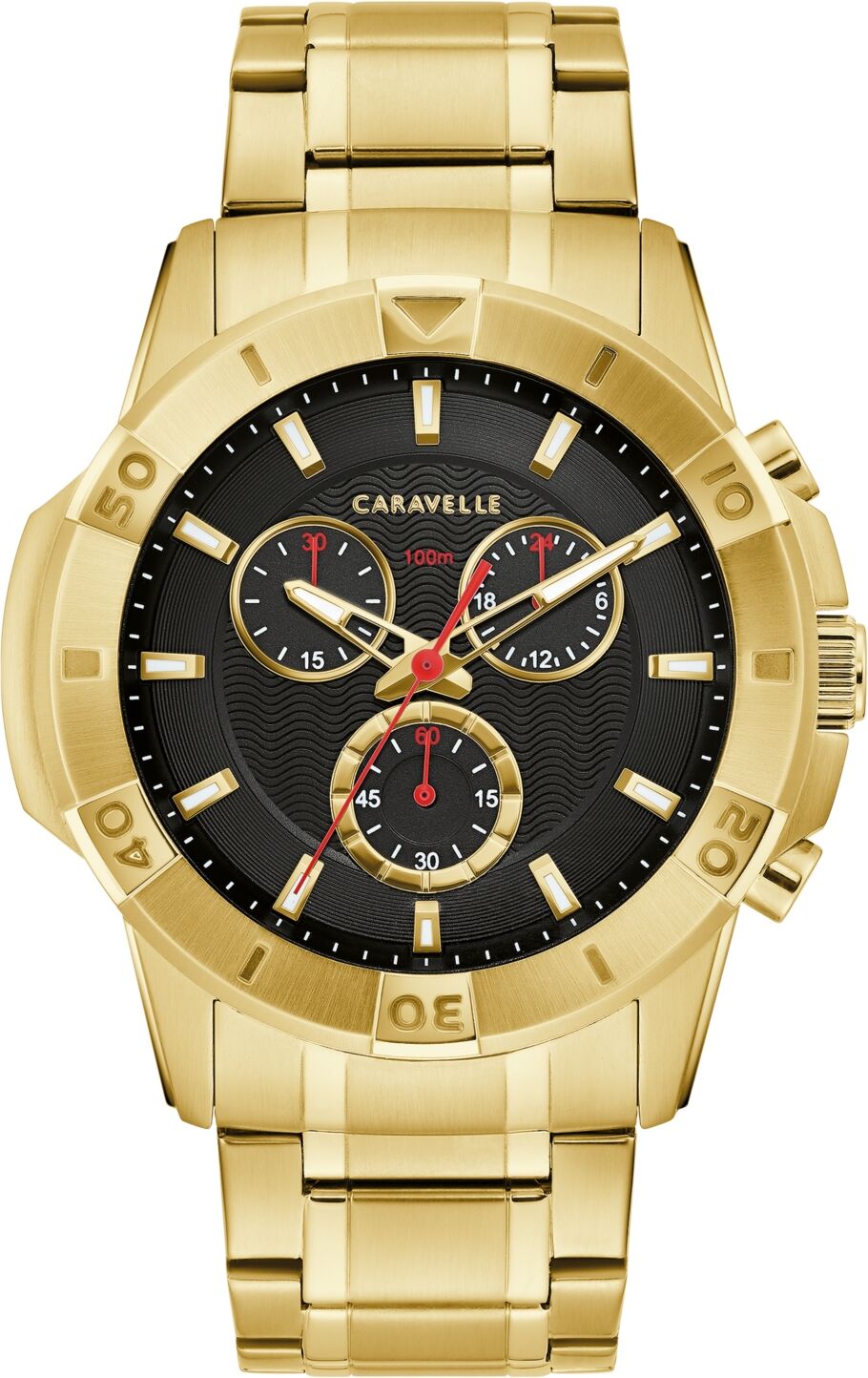 Caravelle designed by Bulova Men's Chronograph Gold Tone Stainless Steel Bracelet Watch 44mm - Gold-tone