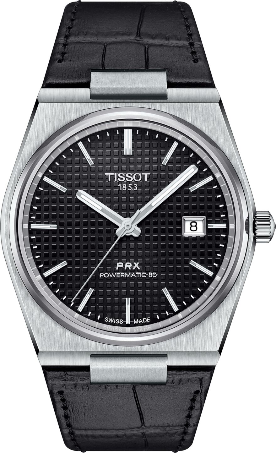 Tissot Men's Swiss Automatic Prx Powermatic 80 Black Leather Strap Watch 40mm - Black