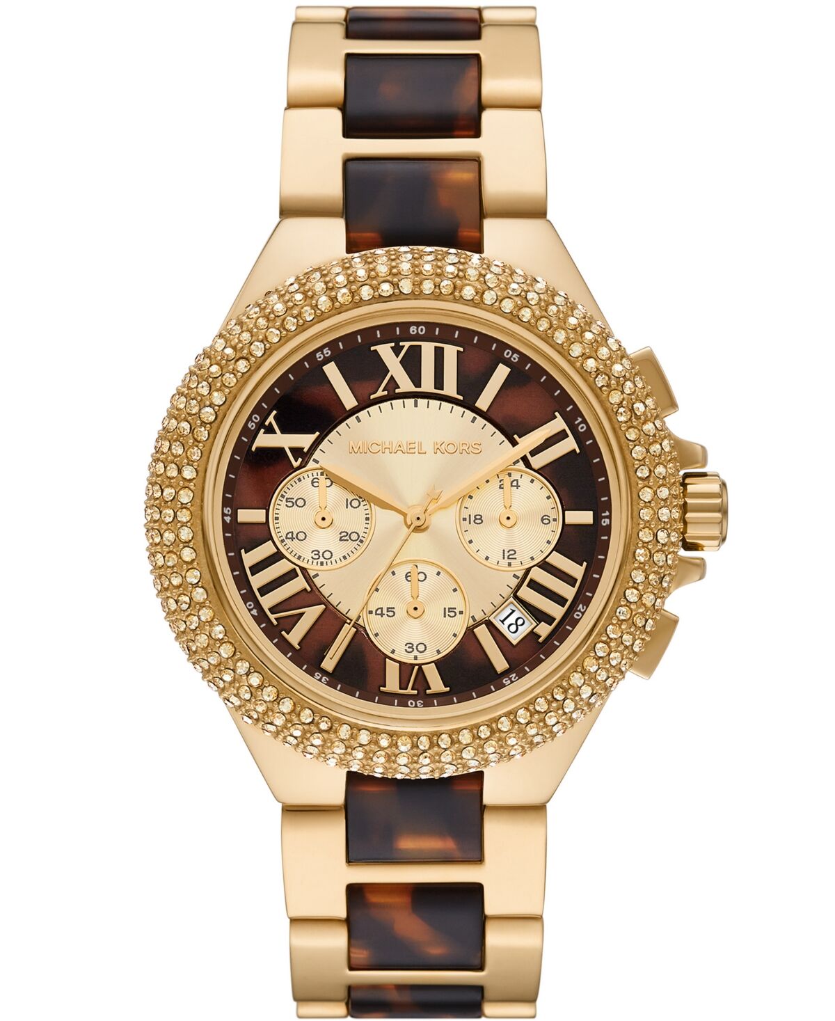 Michael Kors Women's Camille Chronograph Gold-Tone Stainless Steel and Tortoise Acetate Bracelet Watch 43mm - Two-Tone