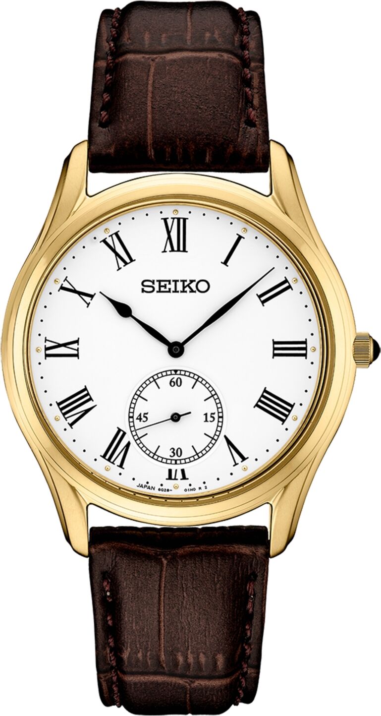 Seiko Men's Analog Essentials Brown Leather Strap Watch 39mm - White