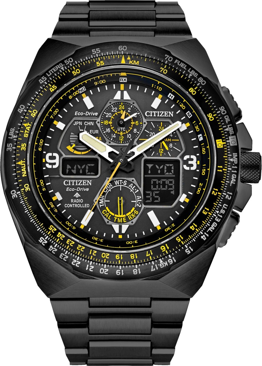 Citizen Eco-Drive Men's Chronograph Promaster Air Skyhawk Black-Tone Stainless Steel Bracelet Watch 46mm - Black