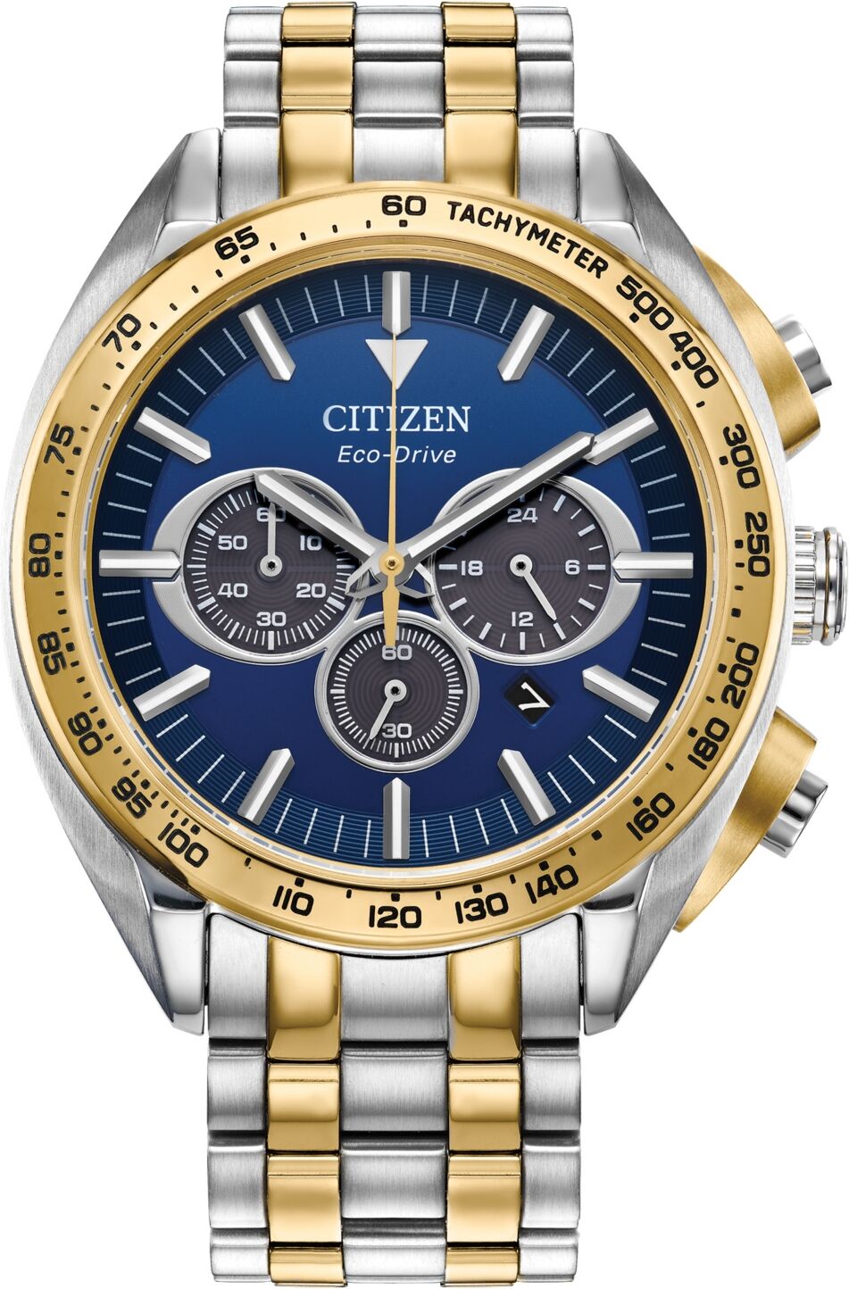 Citizen Eco-Drive Men's Chronograph Sport Luxury Two-Tone Stainless Steel Bracelet Watch 43mm - Blue