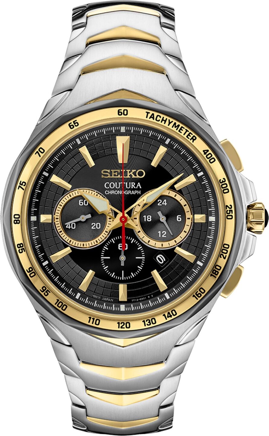 Seiko Men's Chronograph Coutura Solar Two Tone Stainless Steel Bracelet Watch 46mm - Black