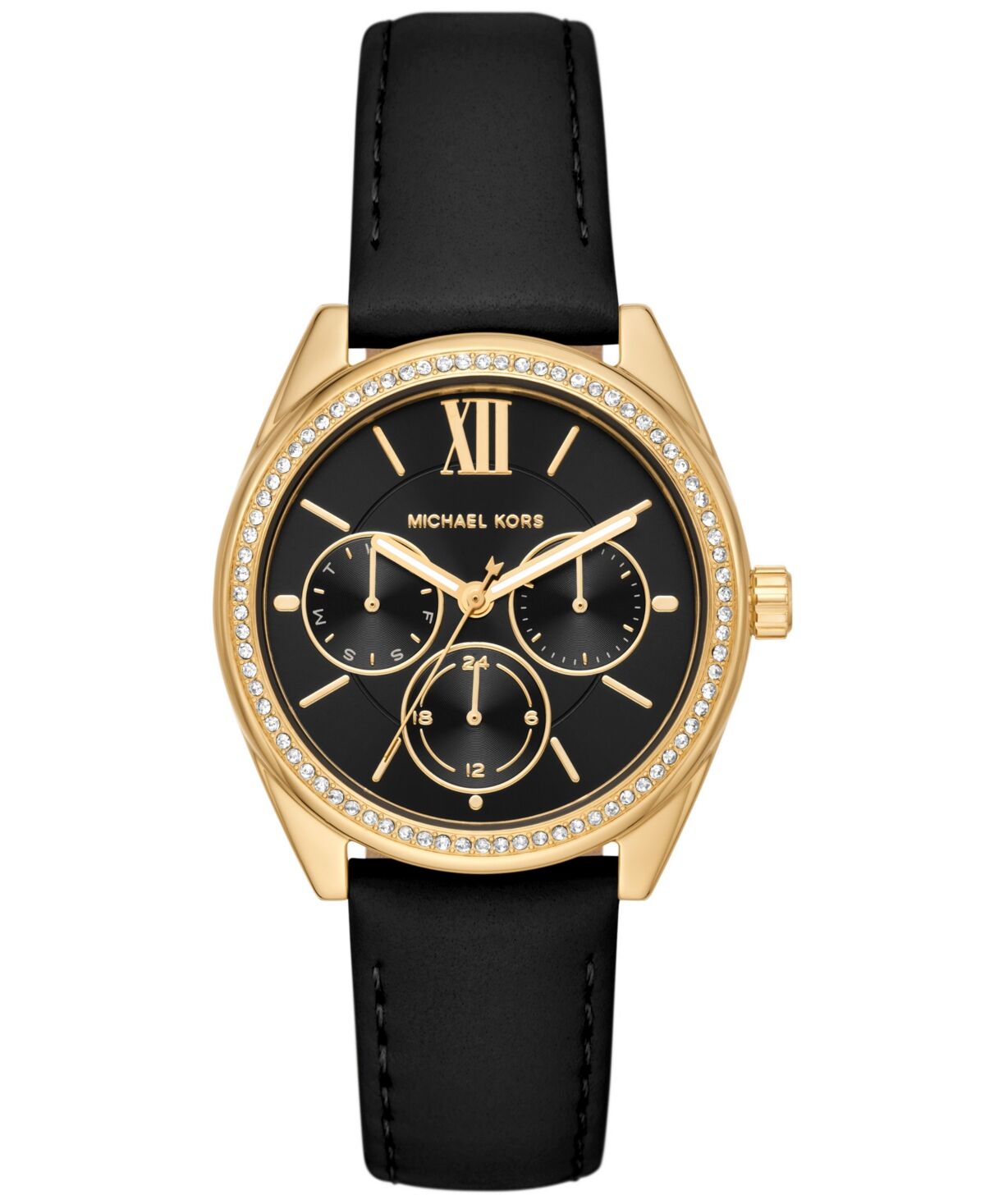 Michael Kors Women's Janelle Multifunction Black Leather Strap Watch 36mm - Black