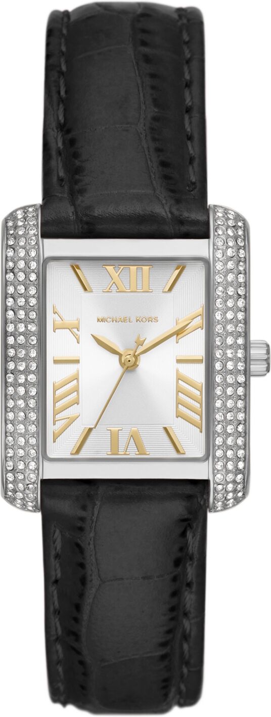 Michael Kors Women's Emery Three-Hand Black Genuine Leather Strap Watch 33mm - Black