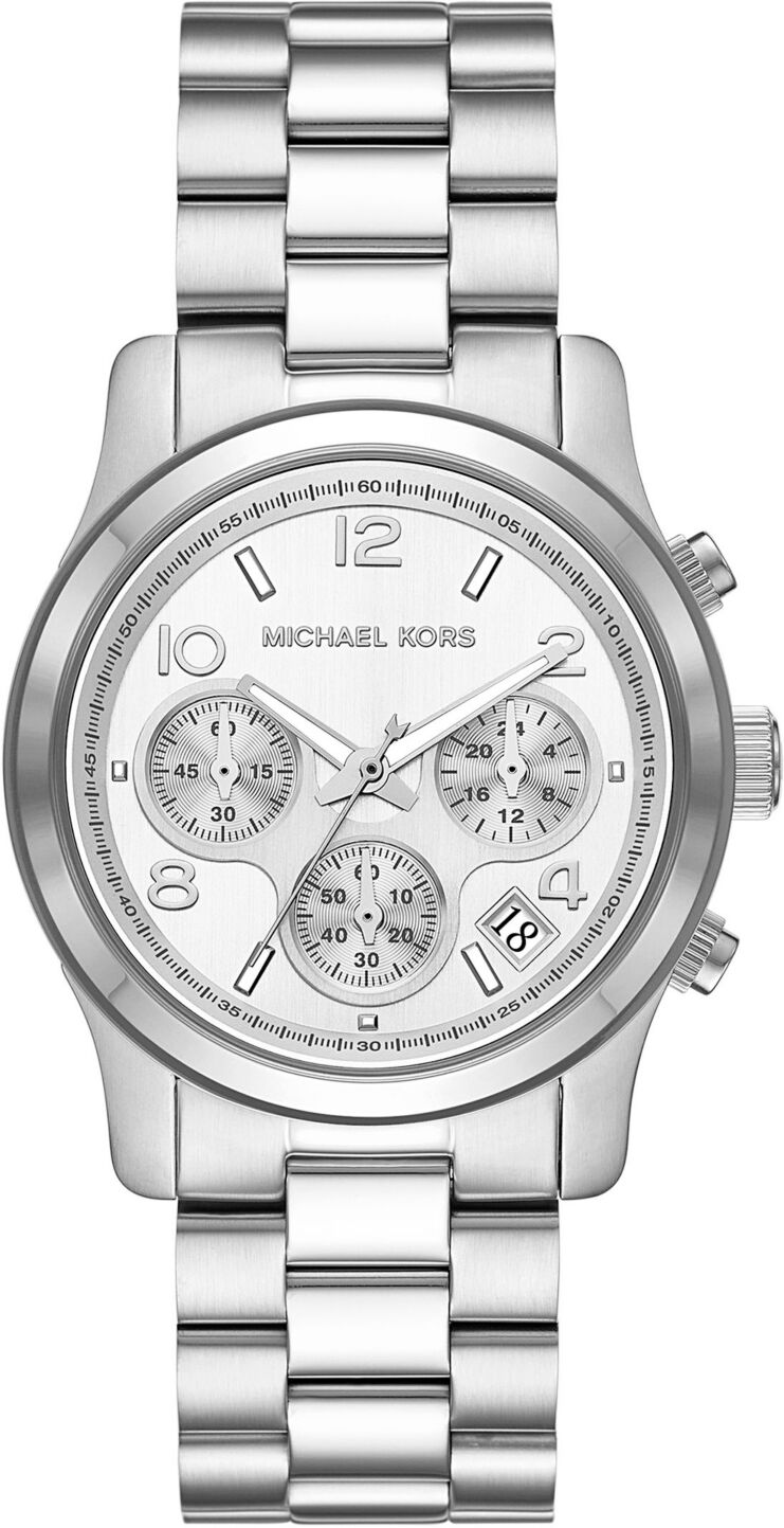 Michael Kors Women's Runway Chronograph Silver-Tone Stainless Steel Bracelet Watch, 38mm - Silver