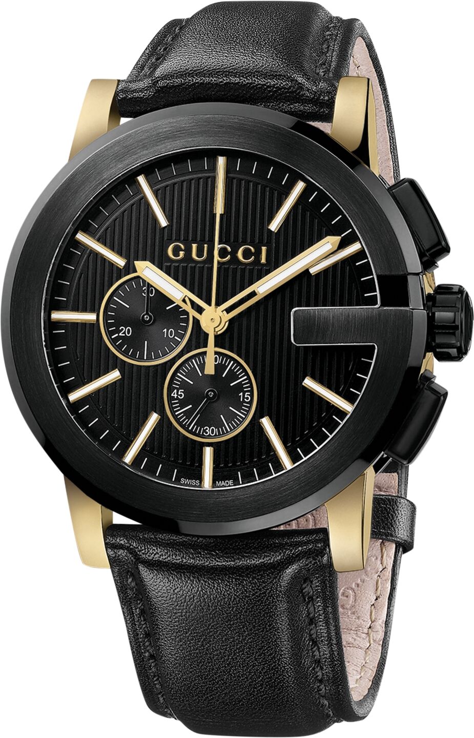 Gucci Unisex Swiss G-Chrono Xl Black Leather Strap Watch 44mm YA101203 - Black