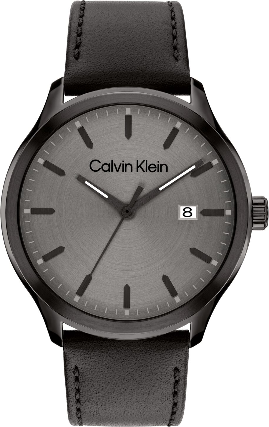 Calvin Klein Men's 3H Quartz Black Leather Strap Watch 43mm - Black