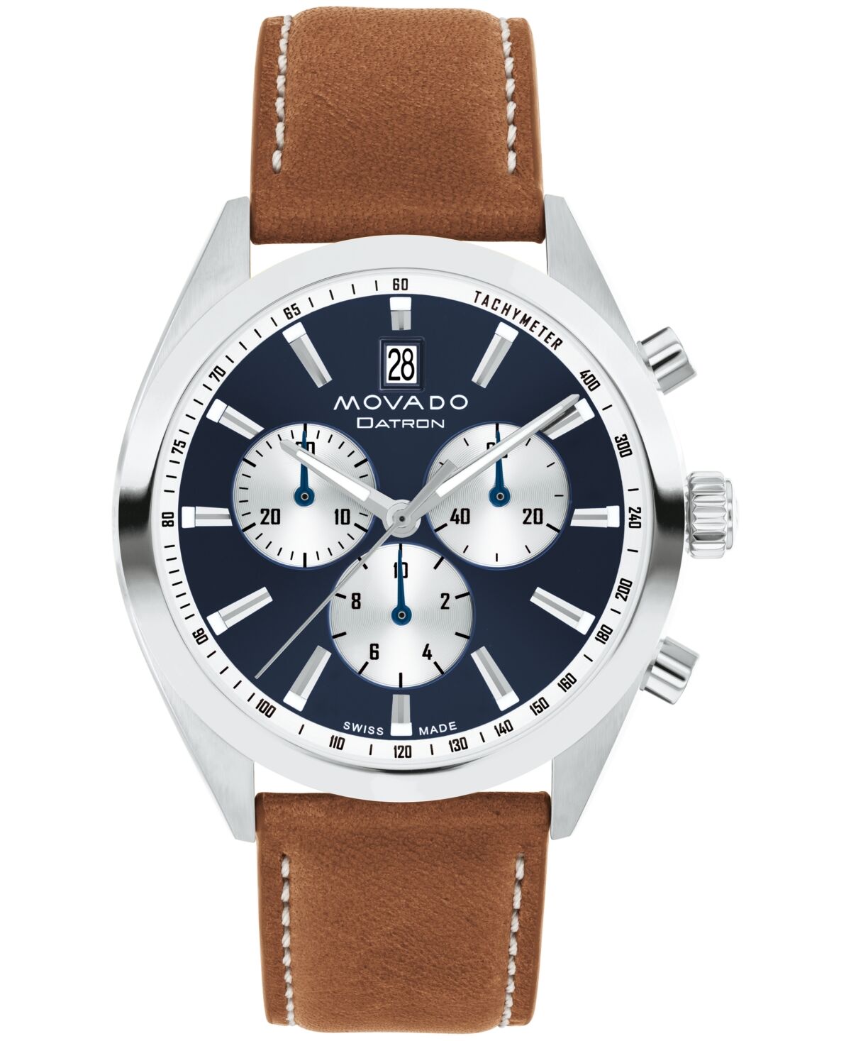 Movado Men's Datron Swiss Quartz Chrono Cognac Leather Watch 40mm - Cognac
