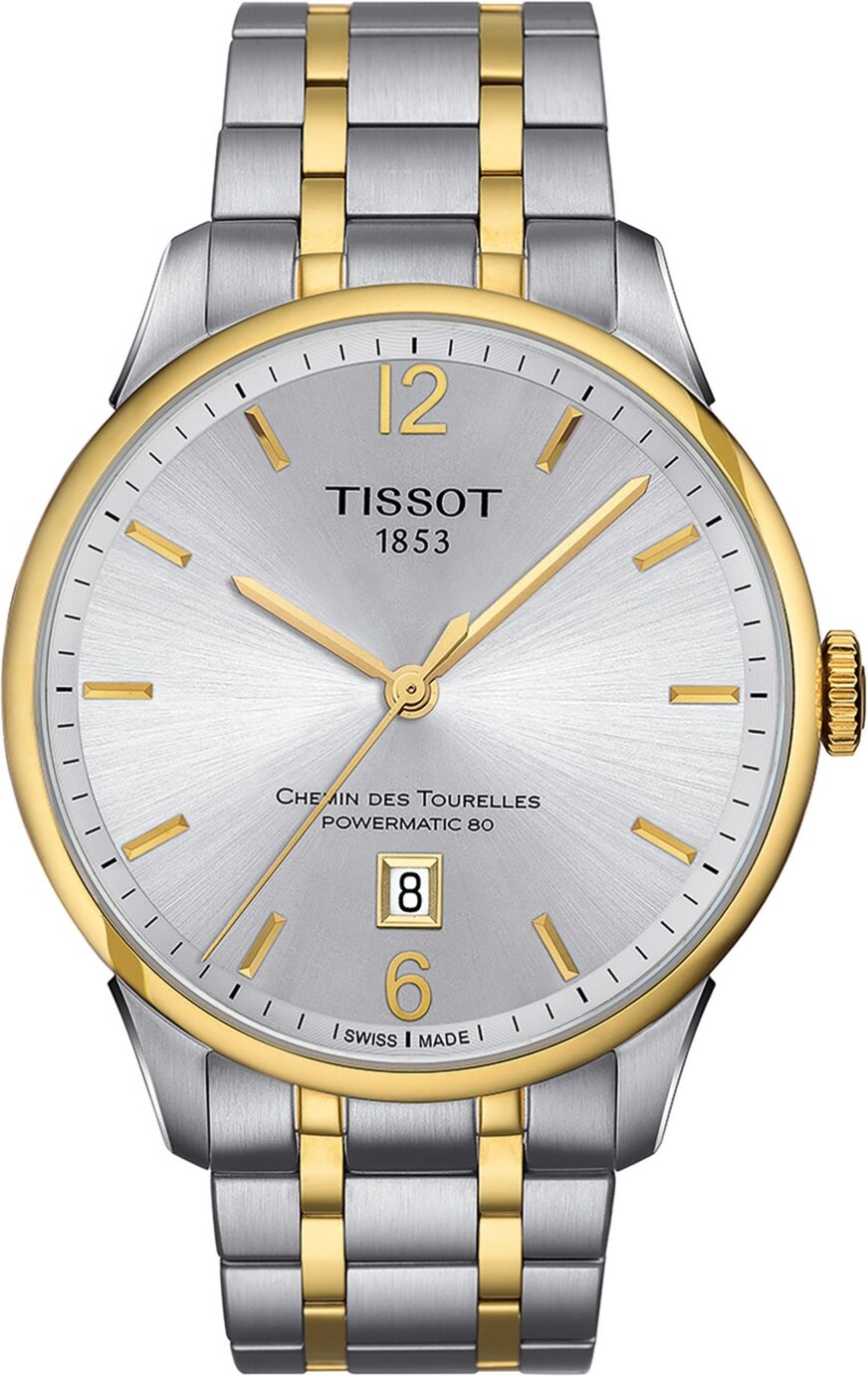 Tissot Men's Swiss Automatic Chemin des Tourelles Powermatic 80 Two-Tone Stainless Steel Bracelet Watch 42mm - White