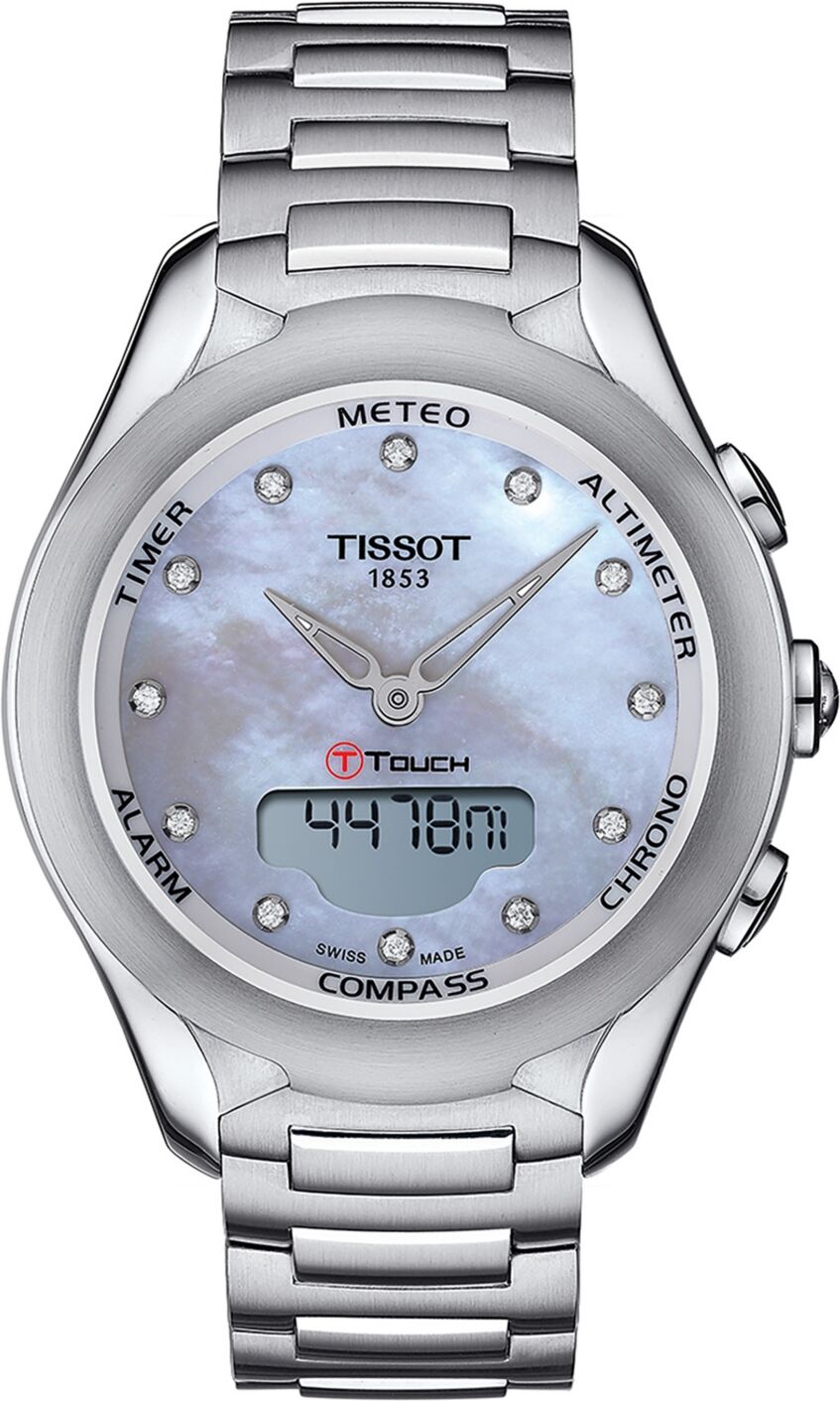 Tissot Women's Swiss Digital T-Touch Lady Solar Diamond (1 ct. t.w.) Stainless Steel Bracelet Watch 40mm - White Mother Of Pearl