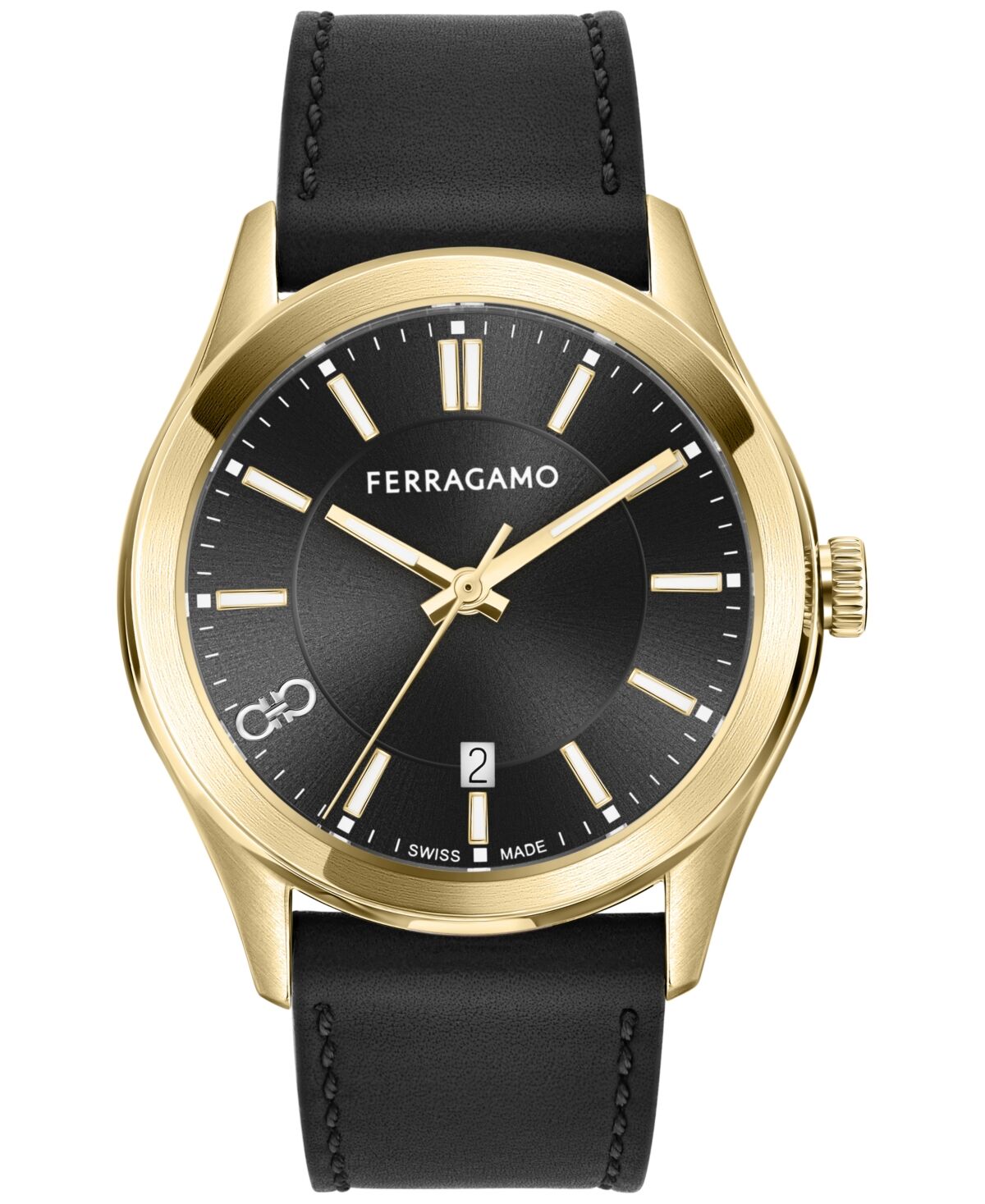 Salvatore Ferragamo Men's Swiss Classic Black Leather Strap Watch 42mm - Ip Yellow Gold