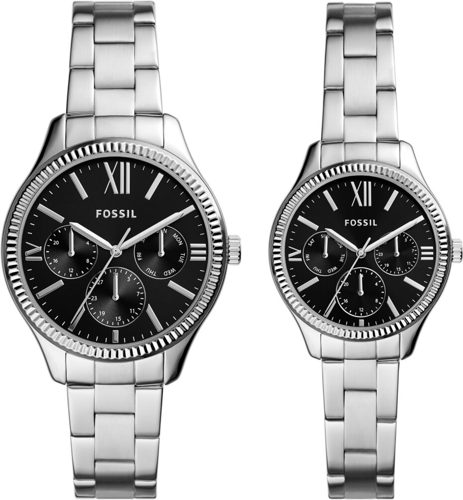 Fossil His and Her Multifunction Silver-Tone Stainless Steel Watch Set, 42mm 36mm - Silver-Tone