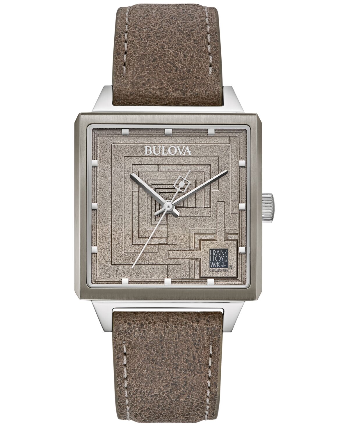 Bulova Men's Ennis House Frank Lloyd Wright Taupe Leather Strap Watch 34mm - Taupe