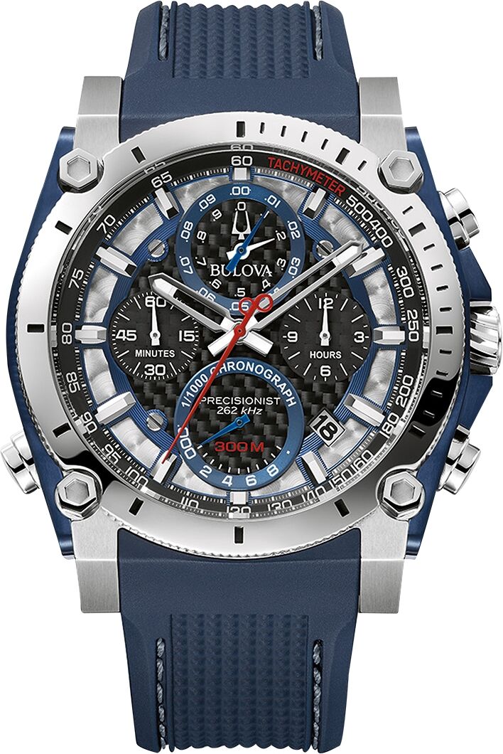 Bulova Men's Chronograph Precisionist Blue Rubber Strap Watch 46.5mm - Blue