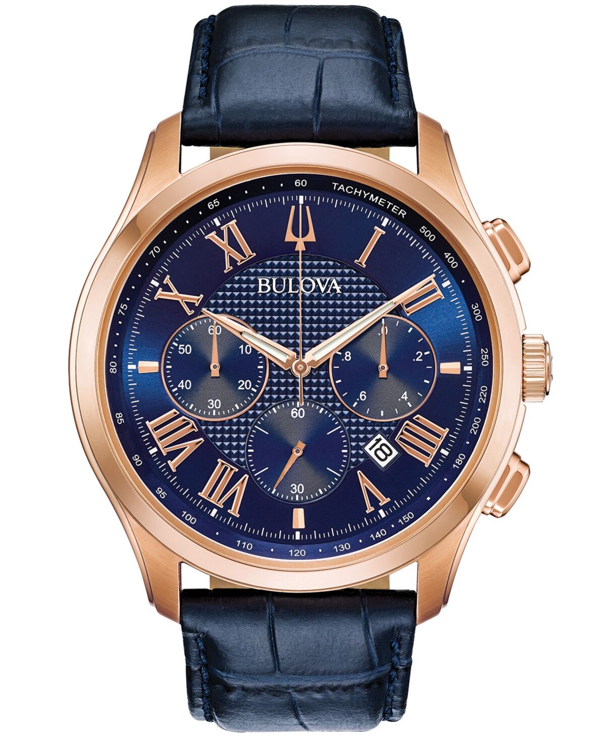 Bulova Men's Chronograph Wilton Blue Leather Strap Watch 46.5mm