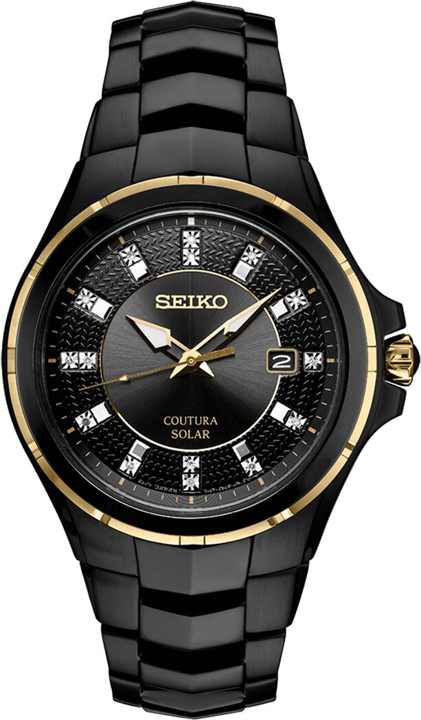 Seiko Men's Coutura Diamond-Accent Black Stainless Steel Bracelet Watch 42.5mm