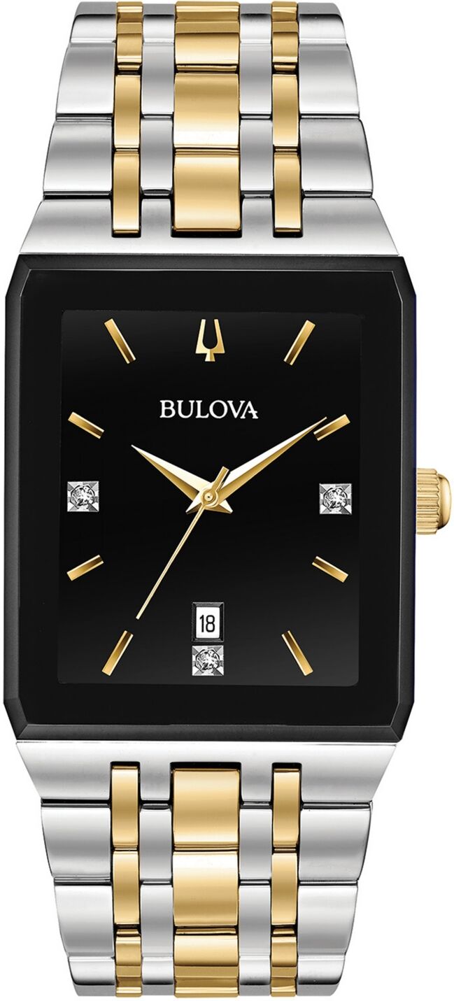 Bulova Men's Diamond-Accent Two-Tone Stainless Steel Bracelet Watch 30.5x45mm, Created for Macy's