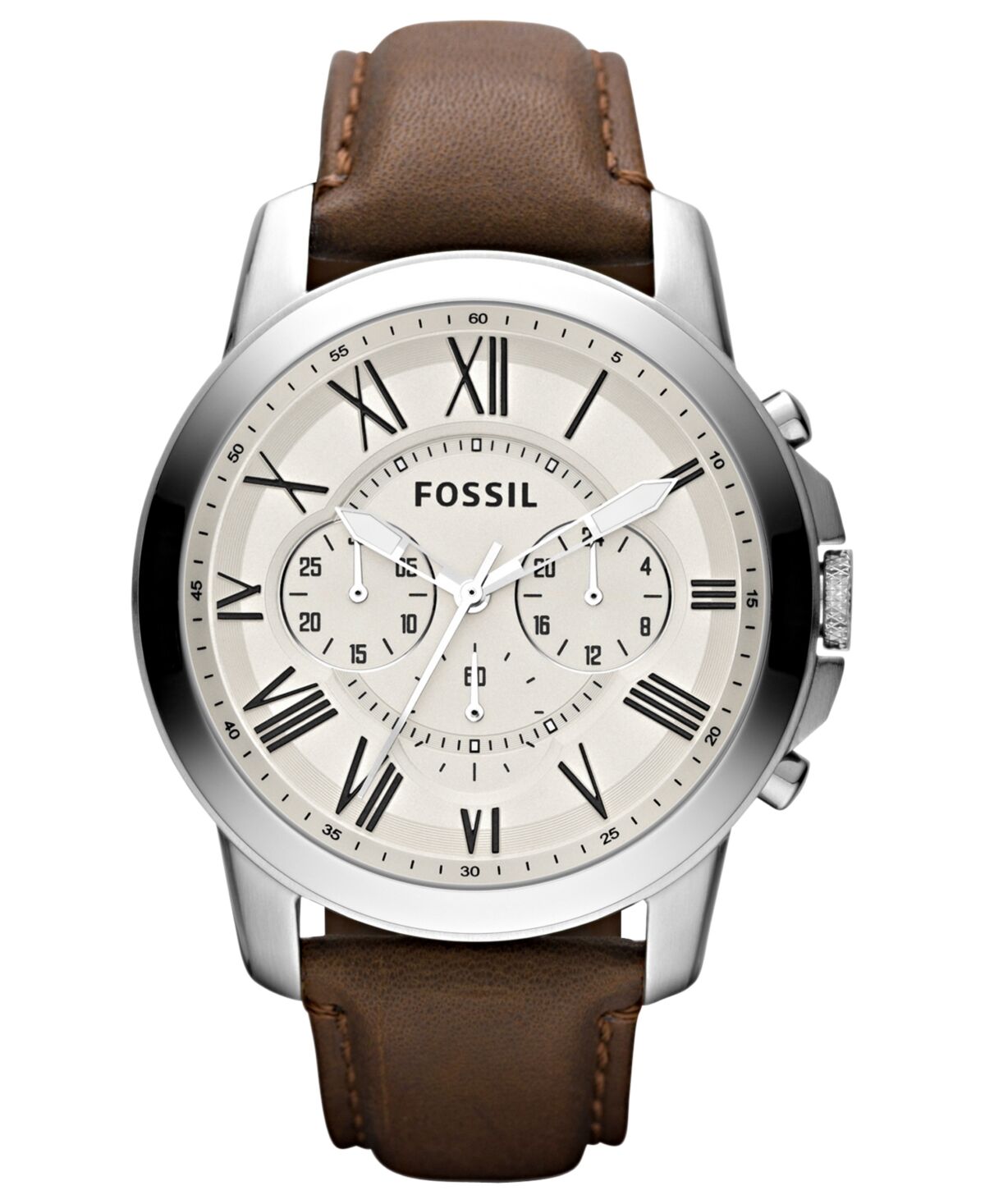 Fossil Men's Chronograph Grant Brown Leather Strap Watch 44mm - Brown/Eggshell