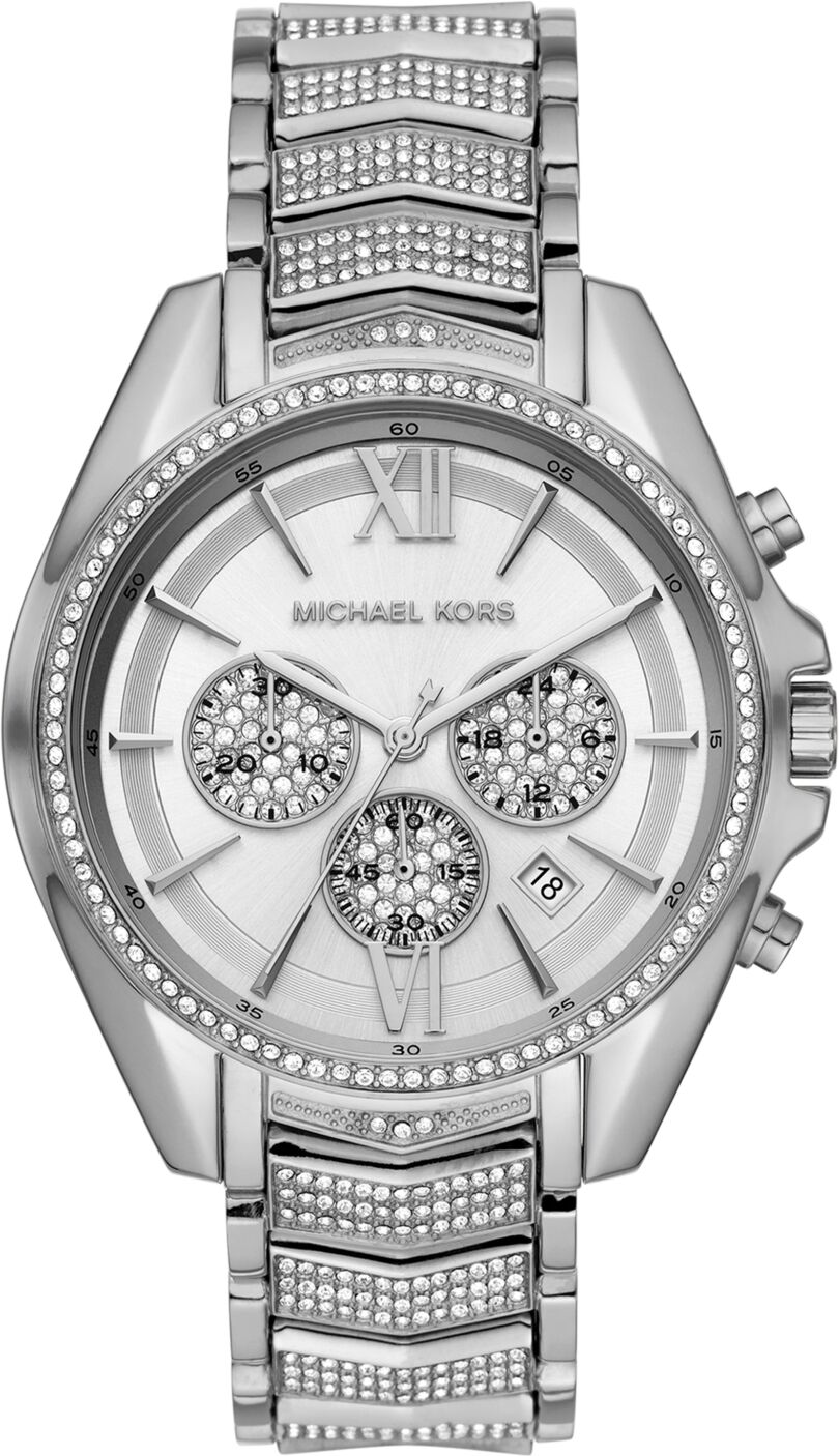 Michael Kors Women's Chronograph Whitney Stainless Steel Pave Bracelet Watch 45mm - Silver