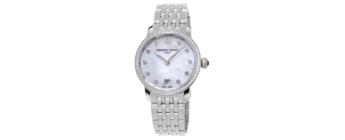 Frederique Constant Women's Swiss Slimline Diamond (5/8 ct. t.w.) Stainless Steel Bracelet Watch 30mm - Stainless Steel