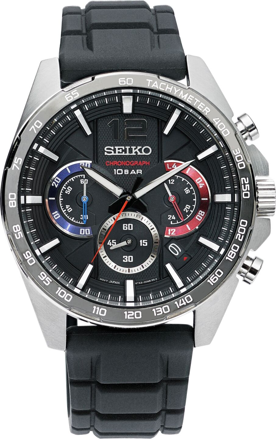 Seiko Men's Essentials Chronograph Black Silicone Strap Watch 43.9mm - Black