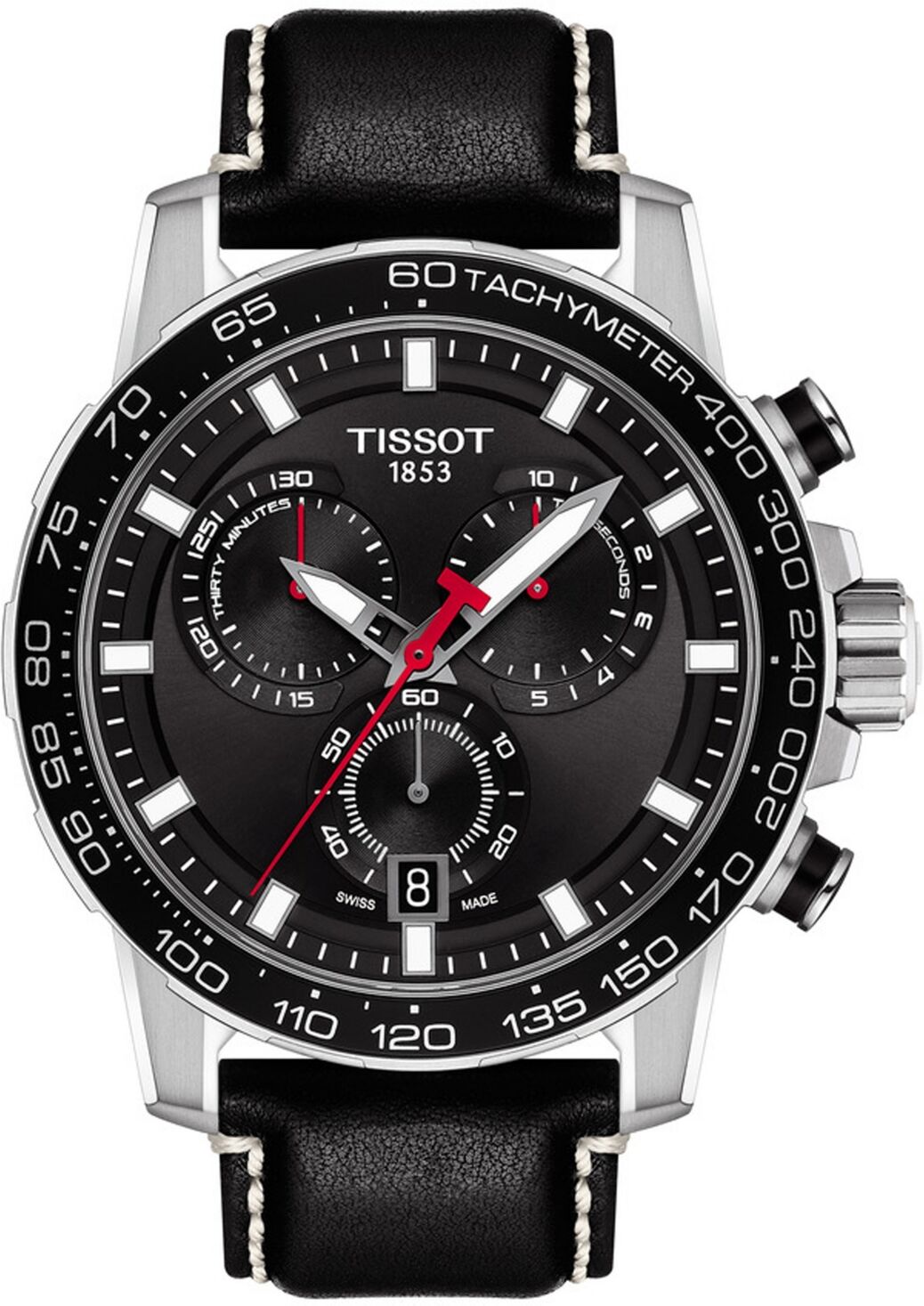 Tissot Men's Swiss Chronograph Supersport T-Sport Black Leather Strap Watch 46mm - Black