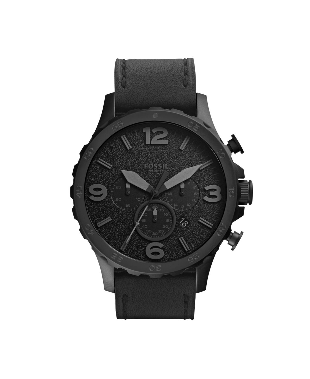 Fossil Men's Nate Black Leather Strap Watch - Black