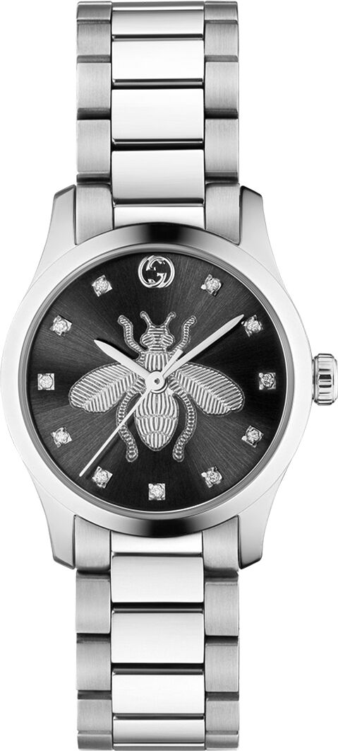 Gucci Women's Swiss G-Timeless Iconic Diamond (1/20 ct. t.w.) Stainless Steel Bracelet Watch 27mm - Black