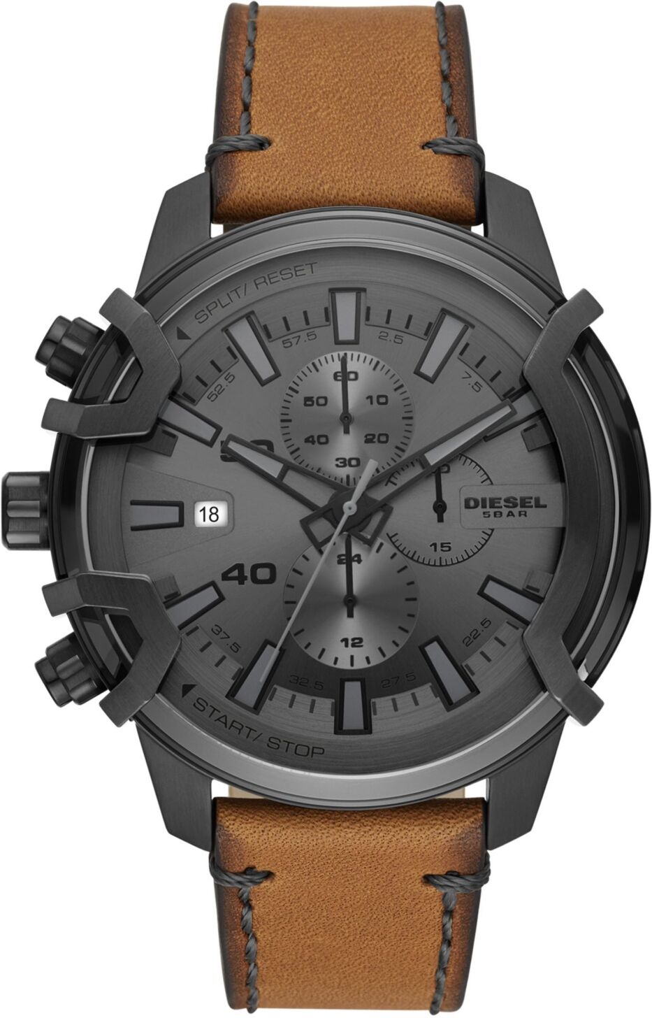 Diesel Men's Griffed Chronograph Brown Leather Watch 48mm - Brown