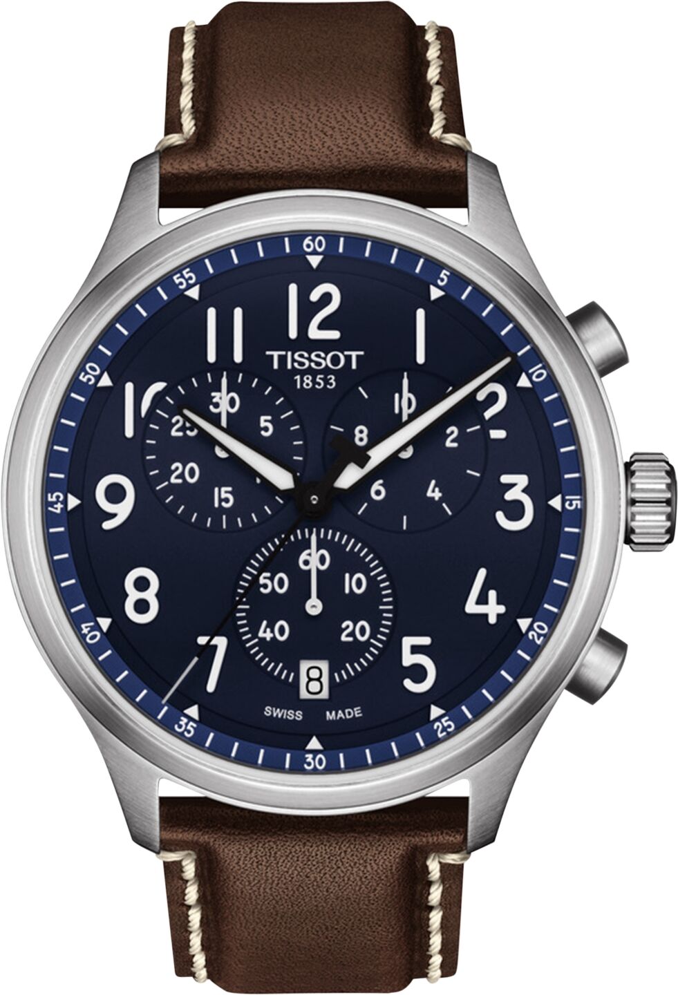 Tissot Men's Swiss Chronograph Xl Vintage Brown Leather Strap Watch 45mm - Blue