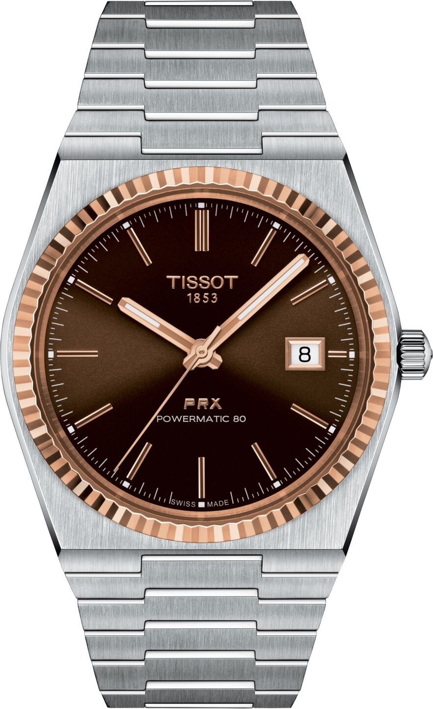 Tissot Men's Prx Powermatic 80 Automatic 18K Gold Stainless Steel Bracelet Watch 40mm - Brown