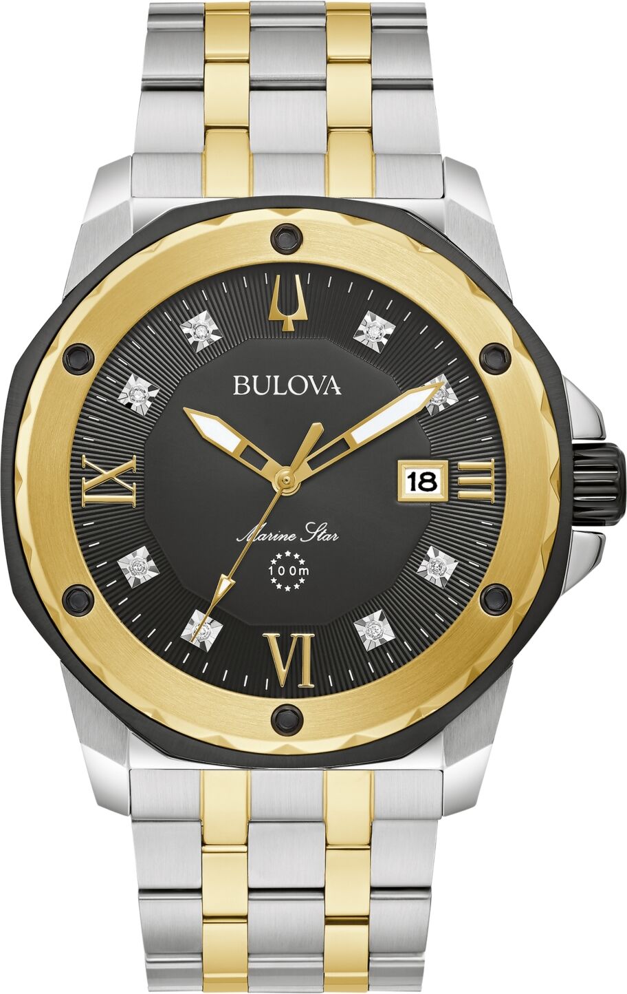 Bulova Men's Marine Star Diamond Accent Two-Tone Stainless Steel Bracelet Watch 44mm - Two-tone