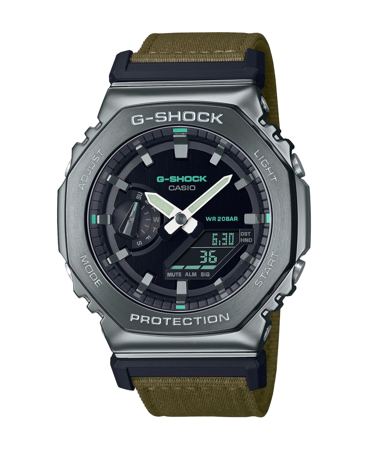 G-Shock Men's Analog-Digital Metal Cover Green Cloth Band Watch, 44.4mm, GM2100CB-3A - Green