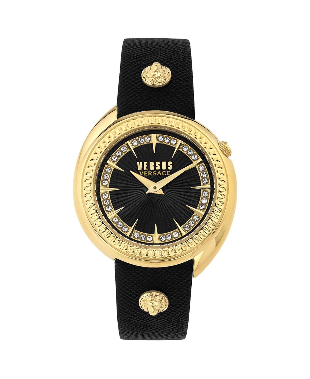 Versace Versus Versace Women's Two-Hand Quartz Tortona Black Genuine Leather Strap 38mm - Gold