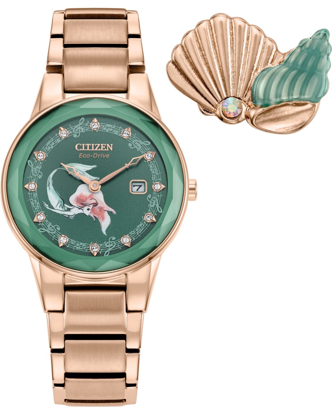 Citizen Eco-Drive Women's Disney Princess Ariel Rose Gold-Tone Stainless Steel Bracelet Watch 30mm Gift Set - Rose Gold-tone