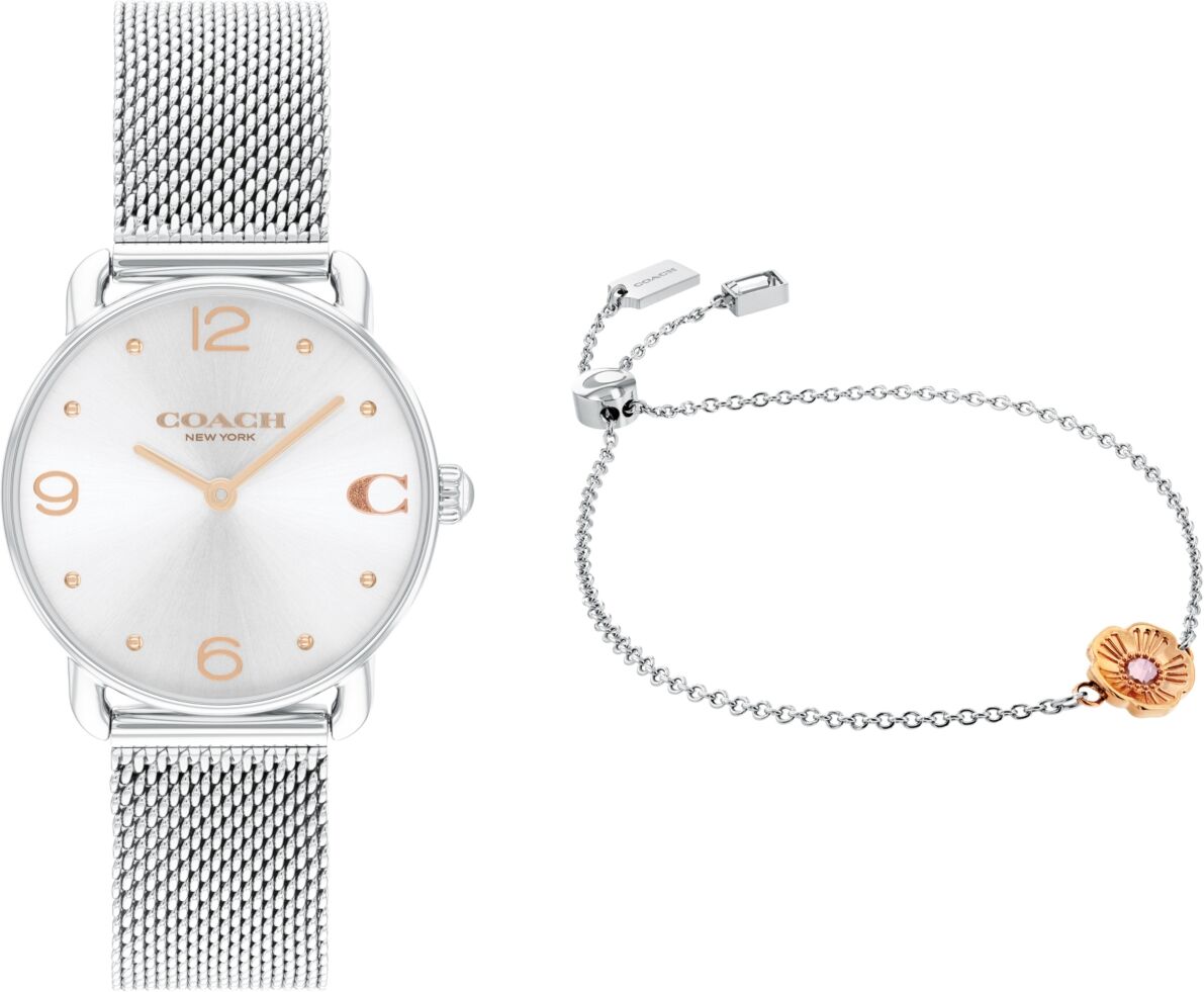 Coach Women's Elliot Silver Stainless Steel Mesh Bracelet Watch 28mm Gift Set - Silver