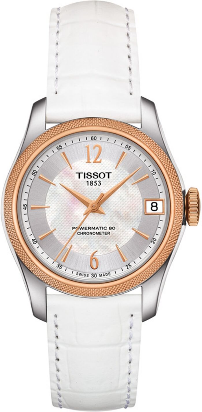 Tissot Women's Swiss Automatic Ballade Powermatic 80 Cosc White Leather Strap Watch 32mm - White Mother Of Pearl