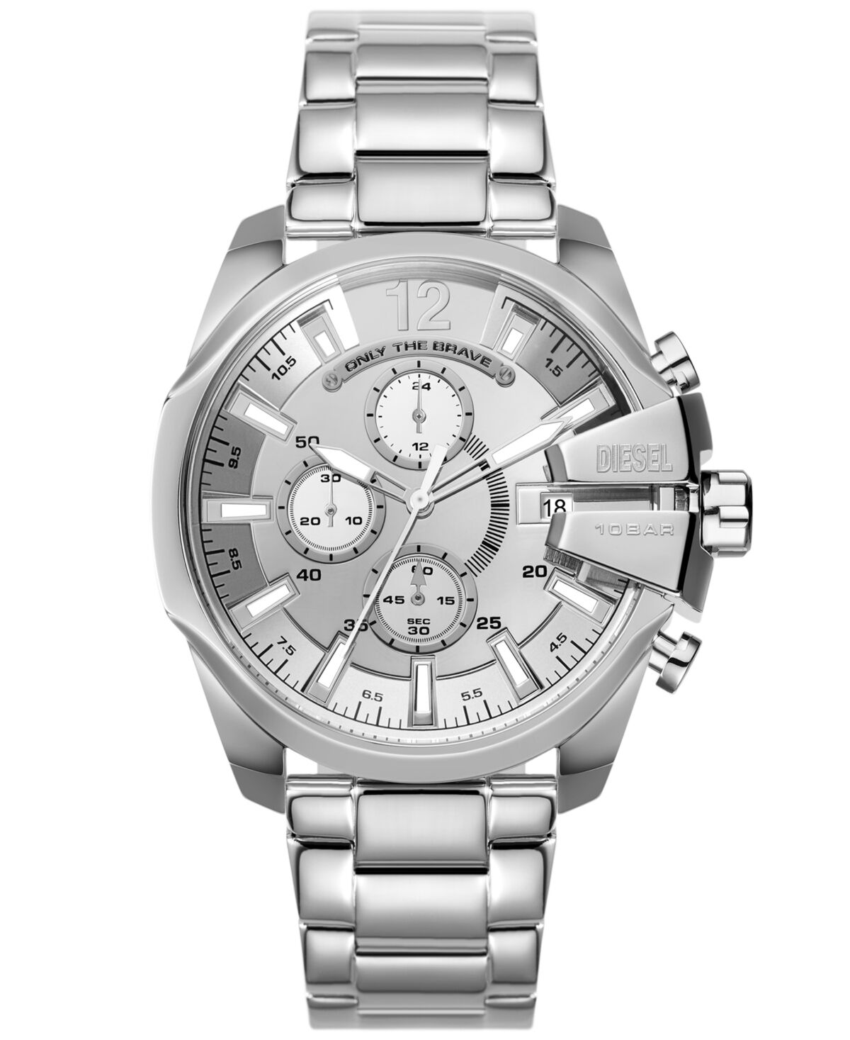 Diesel Men's Baby Chief Chronograph Silver-Tone Stainless Steel Watch 43mm - Silver