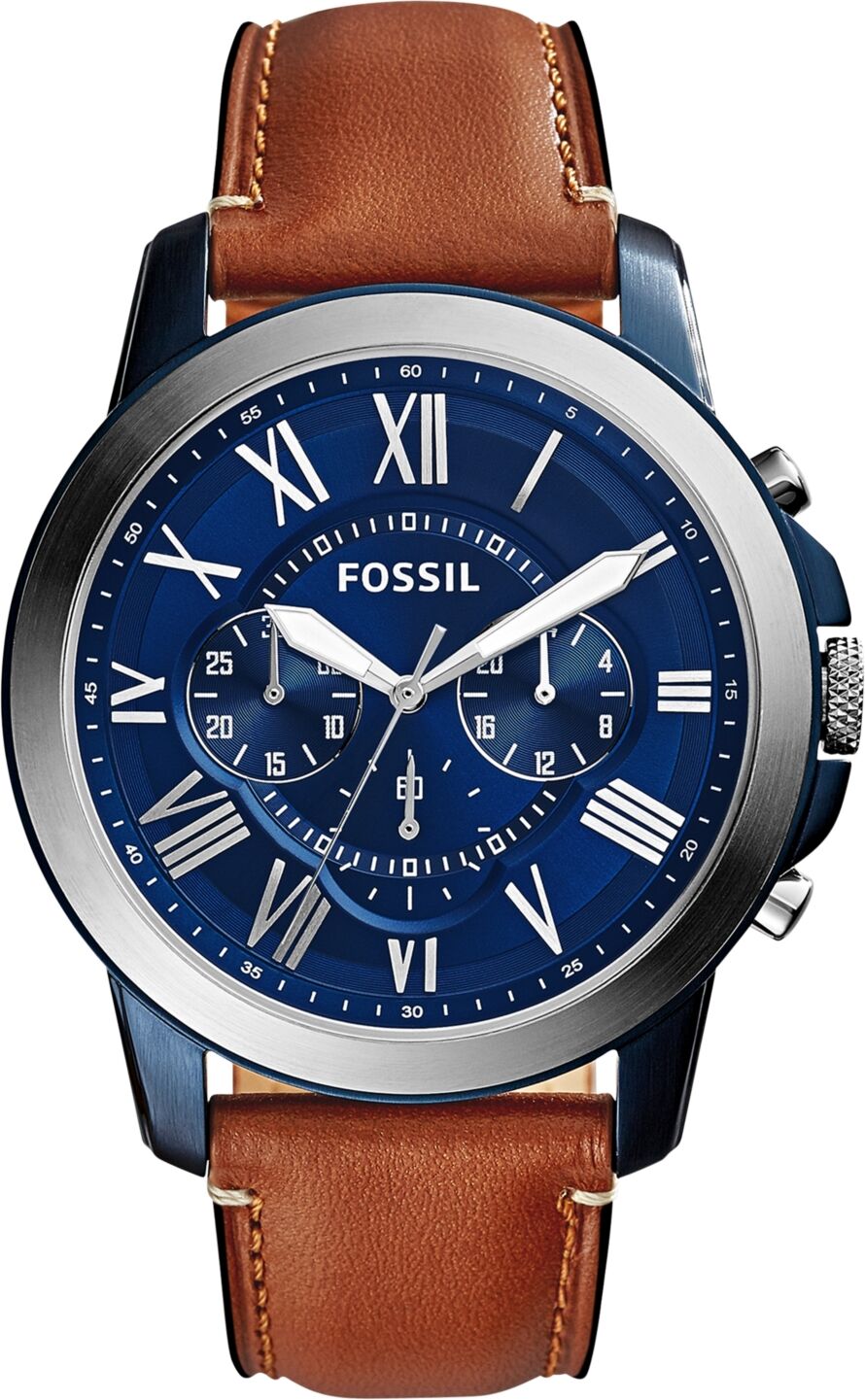 Fossil Men's Chronograph Grant Light Brown Leather Strap Watch 44mm - Light Brown/Blue