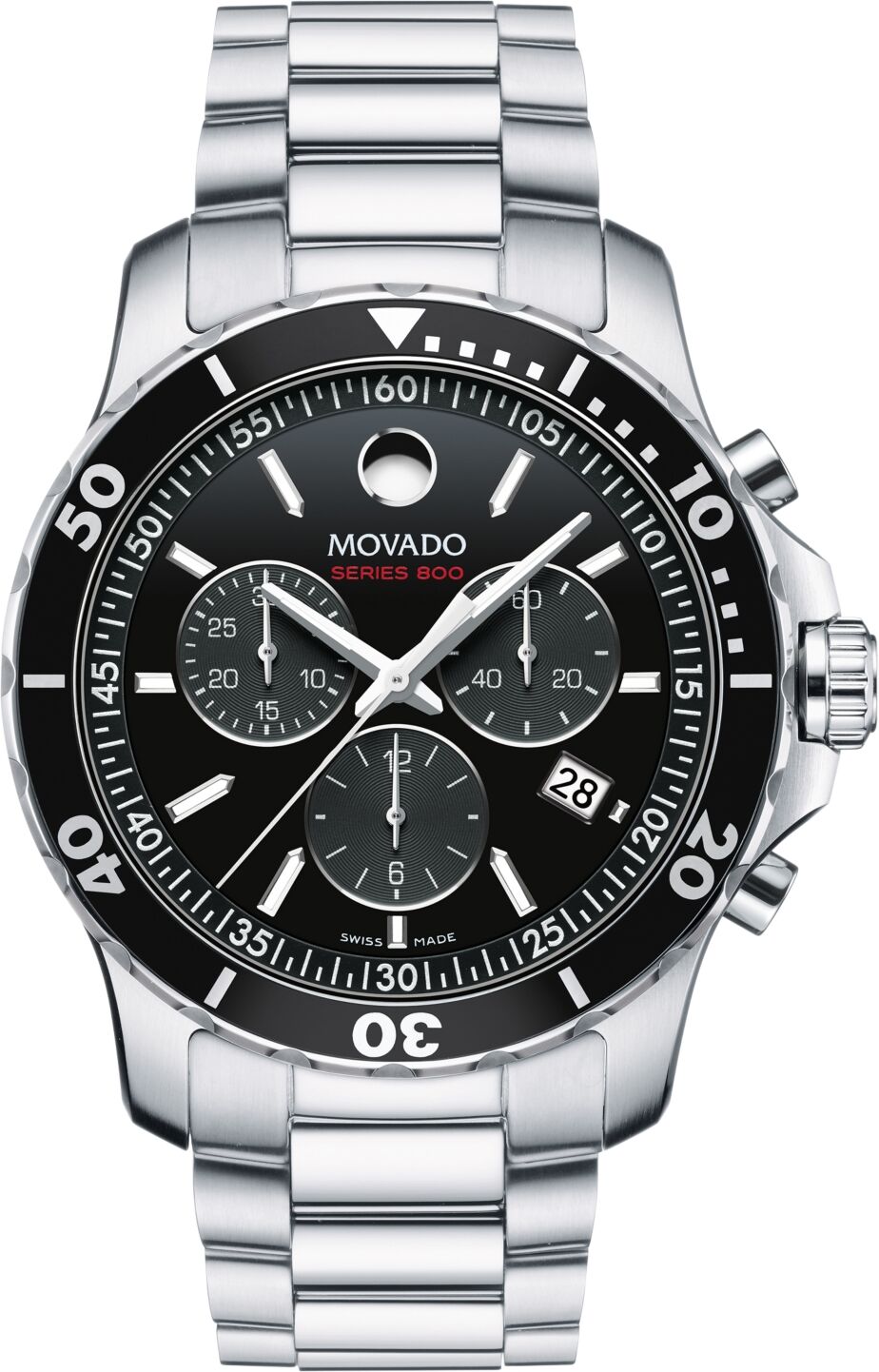 Movado Men's Swiss Chronograph Series 800 Performance Steel Bracelet Diver Watch 42mm - Silver