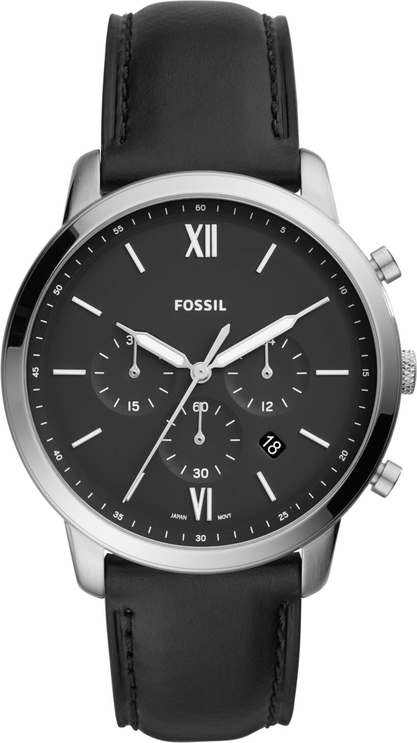 Fossil Men's Neutra Chronograph Black Leather Strap Watch 44mm - Silver