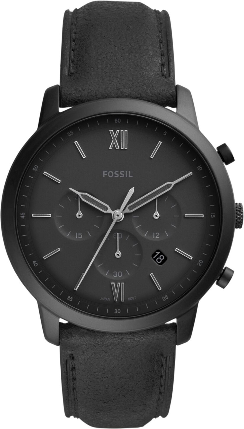 Fossil Men's Neutra Chronograph Black Leather Strap Watch 44mm - Black